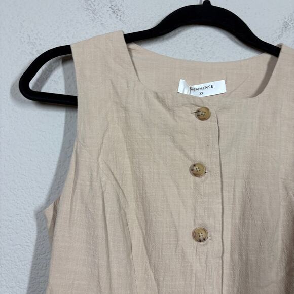 Commense Size XS Button Front Shirt Dress Tan Cotton Tie Waist Pockets Tie Back - Picture 4 of 9